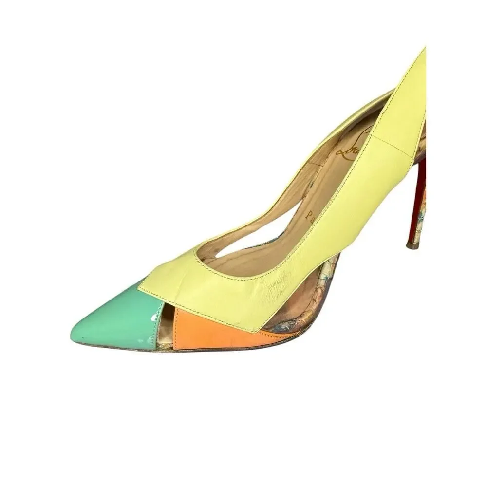 Christian Louboutin Tricolor Python Embossed/Leather PVC Sling Back Sandals 35.5